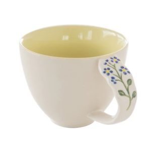 浮雕花朵手柄陶瓷杯子 - 黃色藍星花款